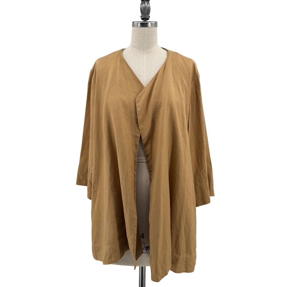 Donna Karan Open Front Jacket Womens XS Oversized Tan 100% Linen Lightweight - Picture 2 of 11